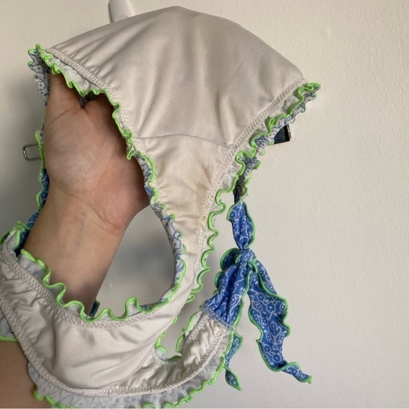 Victoria’s Secret Frilly Ruffles Side Ties Bikini Bottoms in Floral Blue • sz XS - Picture 5 of 7